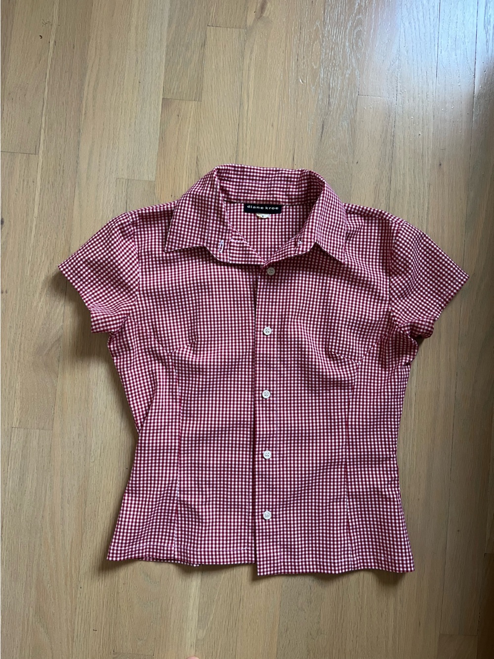 VINTAGE gingham button shirt - red and white